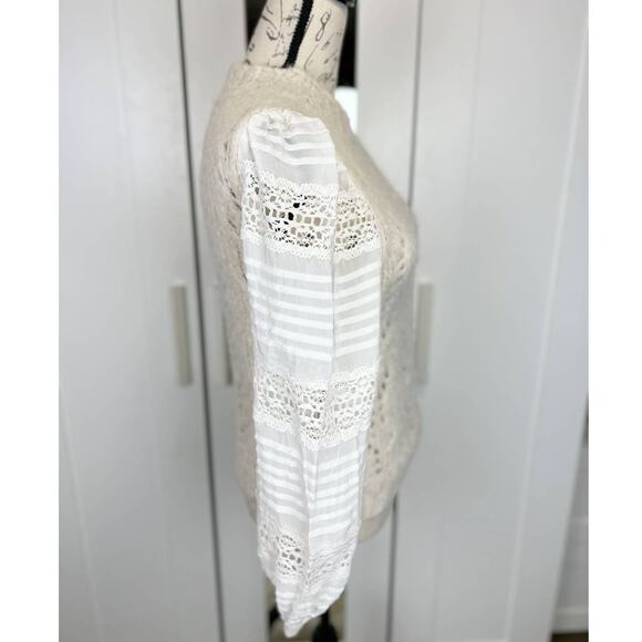 Sea Ellie Lace Combo Wool and Alpaca Blend Knit Sweater in Cream Size Small - Picture 11 of 13